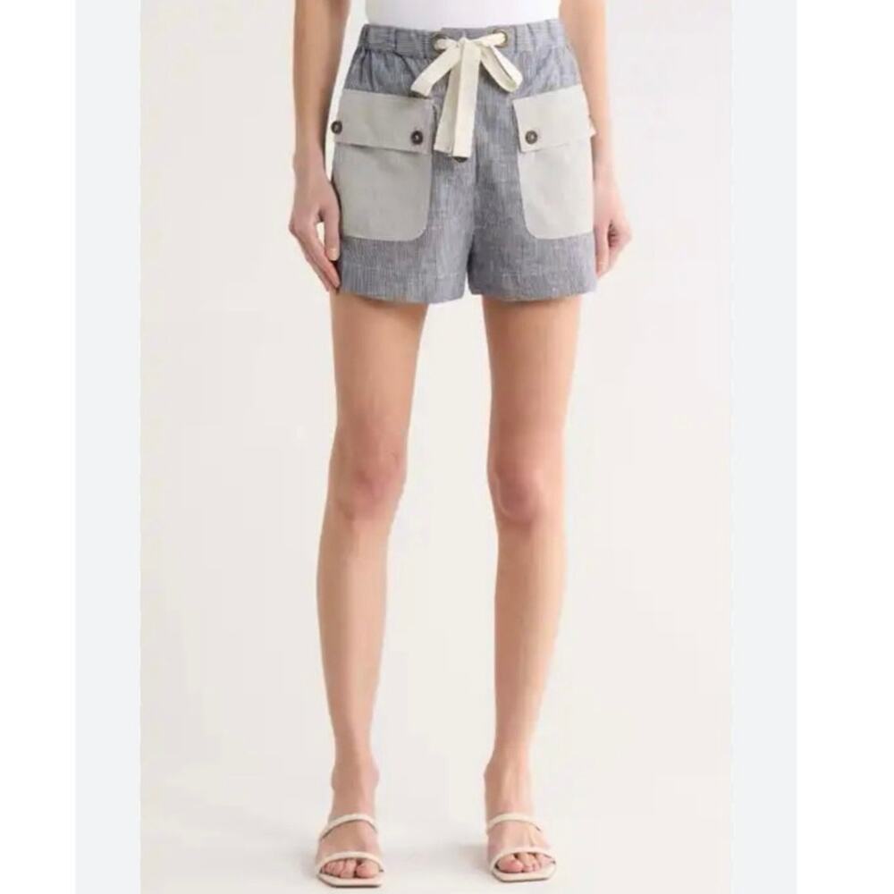 NWOT Ulla Johnson Gracie Cotton Mini Shorts in Blue/Grey SZ 6
